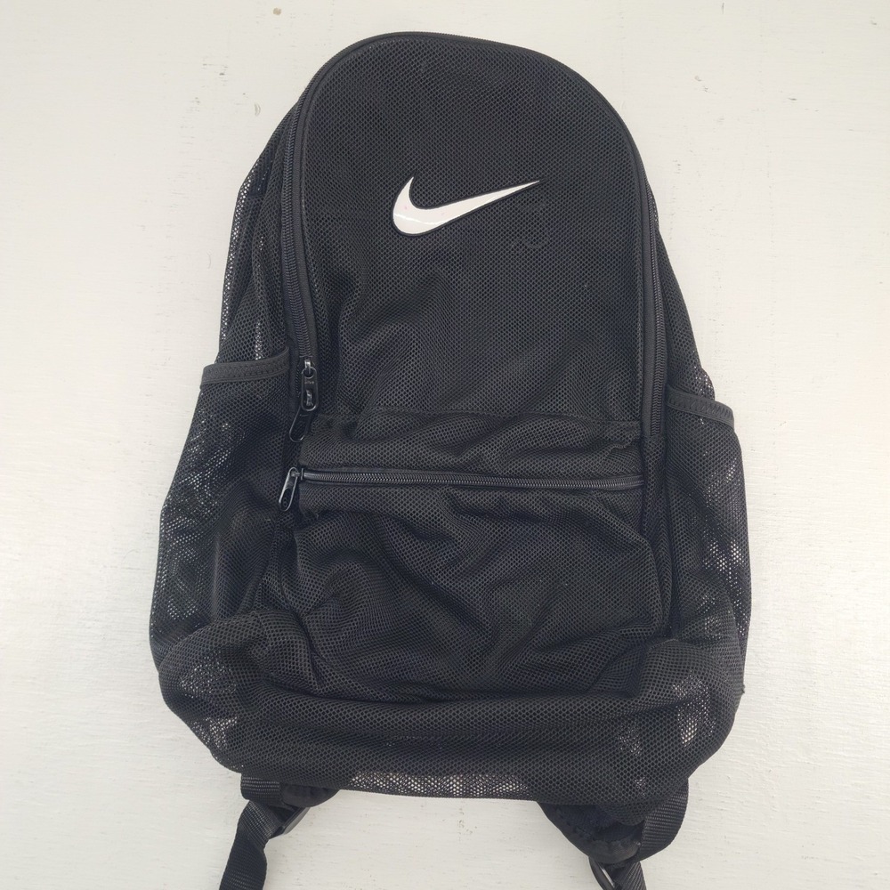 Nike Black Mesh See Through School Gym Travel Swoosh Backpack Unisex Large